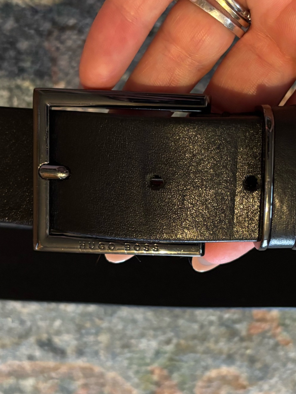 Hugo Boss Black Leather Men's Belt with Gunmetal Buckle